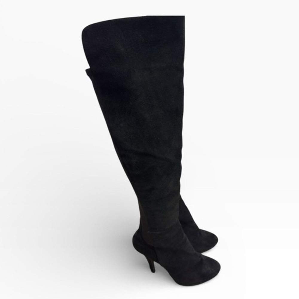 Boston Proper Black Over The Knee Heeled Boots Size 8.5 Stretch Suede Leather